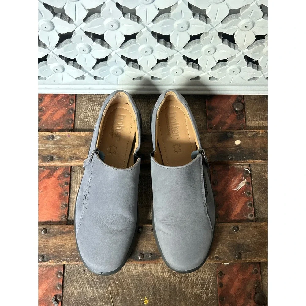Hotter Comfort Concept Grey Leather Zip Slip On Loafers Shoe Size 6